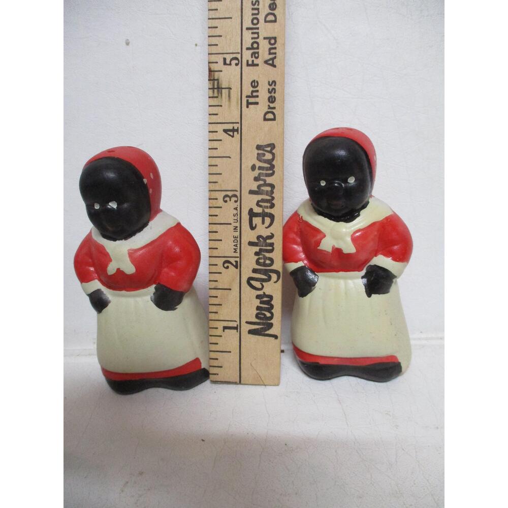 Red Apron Headscarf Mammy Figurine Ceramic Vintage LOT 2 Aunt Jemima